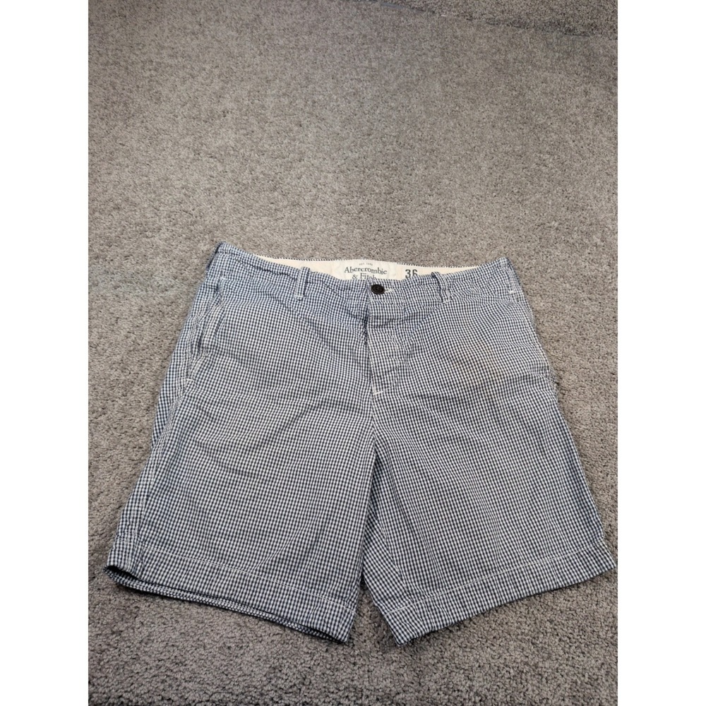 Abercrombie & Fitch Mens Size 36 Gingham‎ Chino Shorts Navy Blue White Check
